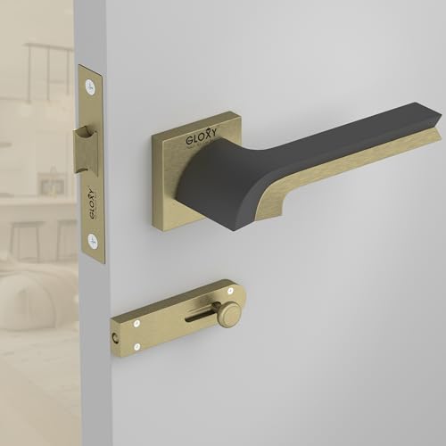 Image of GLOXY Zinc Premium Door Lock Set for Bathroom,Mortise Door Lock Handle Set for Balcony,Keyless Lock Pull Handle Set for Storeroom | Antique & Black Finish (2 Years Warranty, Pack of 1)
