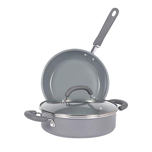 Image of Meyer Anzen Healthy Ceramic Coated Cookware Frypan Sauteuse with Interchangeable Lid 3pcs Set - 24cm, Grey