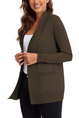 Urban Coco Women's Lightweight Open Front Knit Cardigan Sweater Long Sleeve With Pocket (Brown, Xl) #TOP2