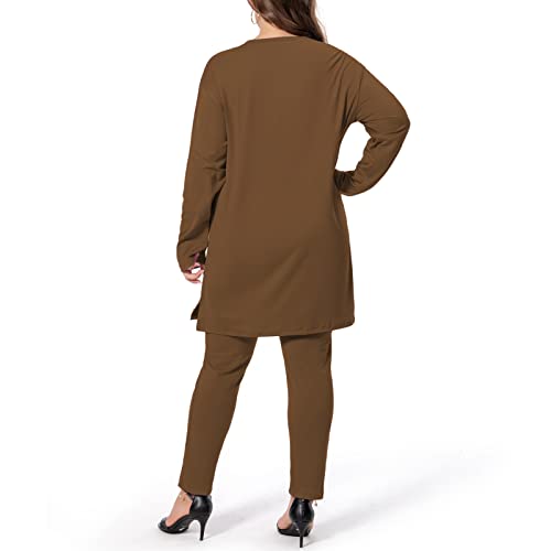 Gigomai Plus Size Two Piece Outfits For Women Jogger Sets Long Sleeve Tops Bodycon Pants Solid Color Tracksuit Sets #TOP4