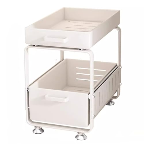 WZFPXIGWE 2-Tier Sliding-Out Kitchen Basket, Pull-Out Under the Sink Storage, Under Sink Organizers and Storage with Anti-Slip Feet for Pantry, Bathroom, Home