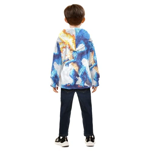 Pixel Dragon Breathing Fire Girls Fleece Jacket Girls Fall Jacket Girls Zip Up Hoodie Girls Sherpa Jacket 2-10T4
