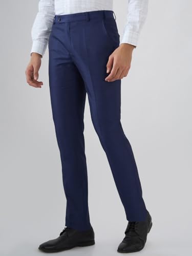 Image of Raymond Men Slim Fit Structure Pattern Poly Viscose Blend Flat Front Formal Trouser