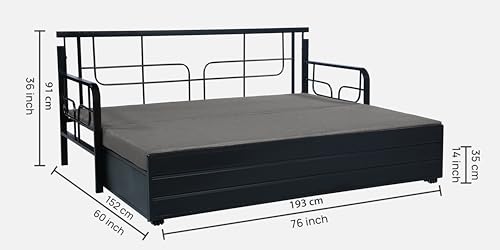 Image of 3 Seater Metal Sofa Cum Bed with Hydraulic Storage | Sofa Set for, Living Room, Guest Room, Bedroom| Queen Size Convertible Sofa Bed Comfortable Seating |Queen Size (Grey & Black)
