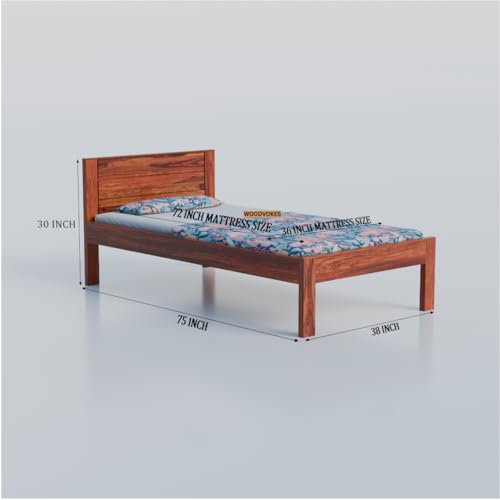 Image of Solid Sheesham Wood Single Bed with Headboard & Footboard | Sturdy Wooden Cot for Bedroom, Hostel & PG | Modern Design Single Wooden Bed Frame (Mattress Not Included) (Honey 6by3)