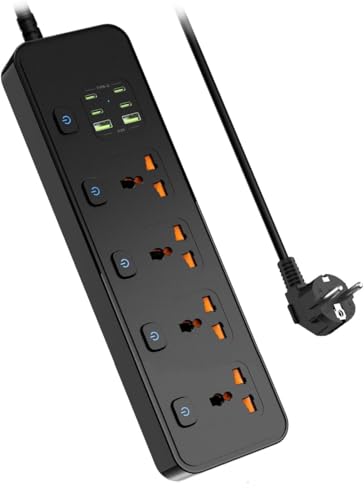 Multiprise Universelle avec Ports USB, Prises 4 Voies avec 4 Ports USB-C et 2 Ports USB, Interrupteur Unique 3250 W, câble d'extension de 1,8 m avec Bande...
