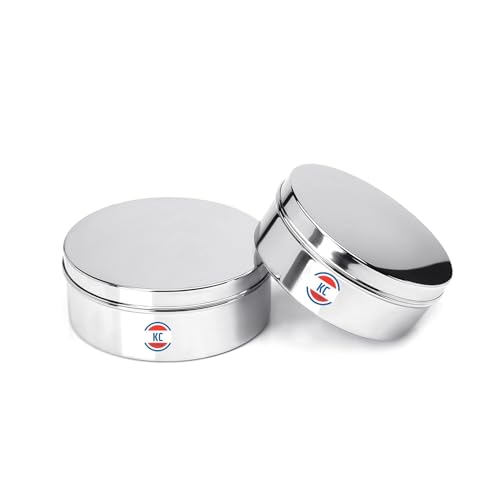 Image of KC Stainless Steel Flat Canisters | Puri Dabba | Storage Containers Set Of 2 Pcs (Capacity 1.2Ltr & 1.5Ltr), Silver