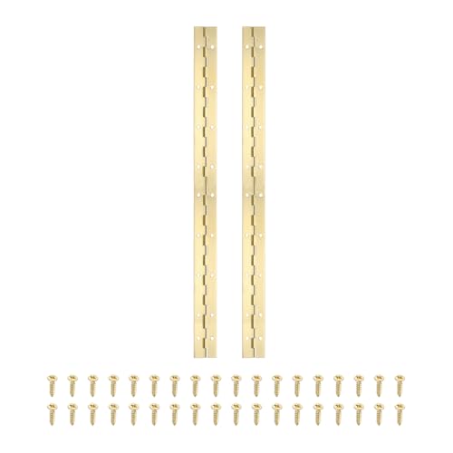 PATIKIL 18x1.2 Inch Piano Hinge,2 Pcs 304 Stainless Steel Continuous Hinge with Holes for Piano Gate Door Wooden Storage Box Cabinet Boat,Gold