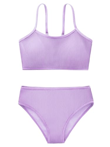 Image of Girl's 2 Piece Swimsuit Solid Spaghetti Strap Bikini Sets Beach Bathing Suit Swimwear for Teen Kids