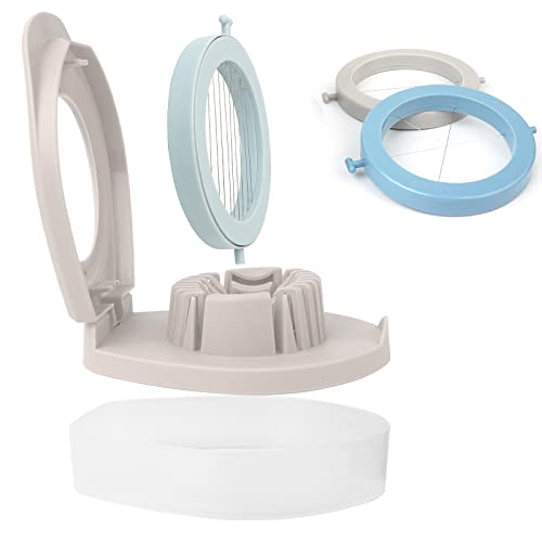 Gorgin Egg Slicer For Hard-Boiled Eggs Strawberries Kiwi Grapes, Three Stainless Steel Wire Slicing Mode With Storage Base (Light Grey) #TOP1