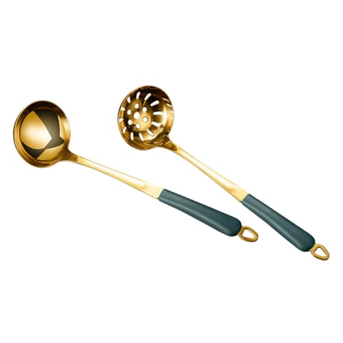 BRIGHTFUFU Set of 2 Gold Silverware Serving Spoon Slotted Spoon Hot Pot Soup Ladle
