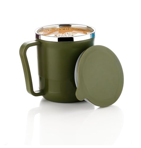 Image of SR Coffee Mug with Lid Insulated Stainless Steel for Tea Milk Mug Inner Stylist Double Wall Cup for Home Office Restaurant Use Gift (Pack of 1) (Green)