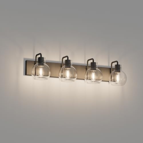Image of Tipace Bathroom Light Fixtures,4-Light Matte Black Vanity Light,Modern Wall Sconces with Clear Glass Globe Shade,Bathroom Vanity Lighting for Mirror Kitchen Bedroom Hallway(Exclude Bulb)