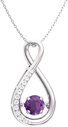 Diamondere Natural and Certified Amethyst and Diamond Infinity Necklace in 14k White Gold | 0.49 Carat Pendant with Chain