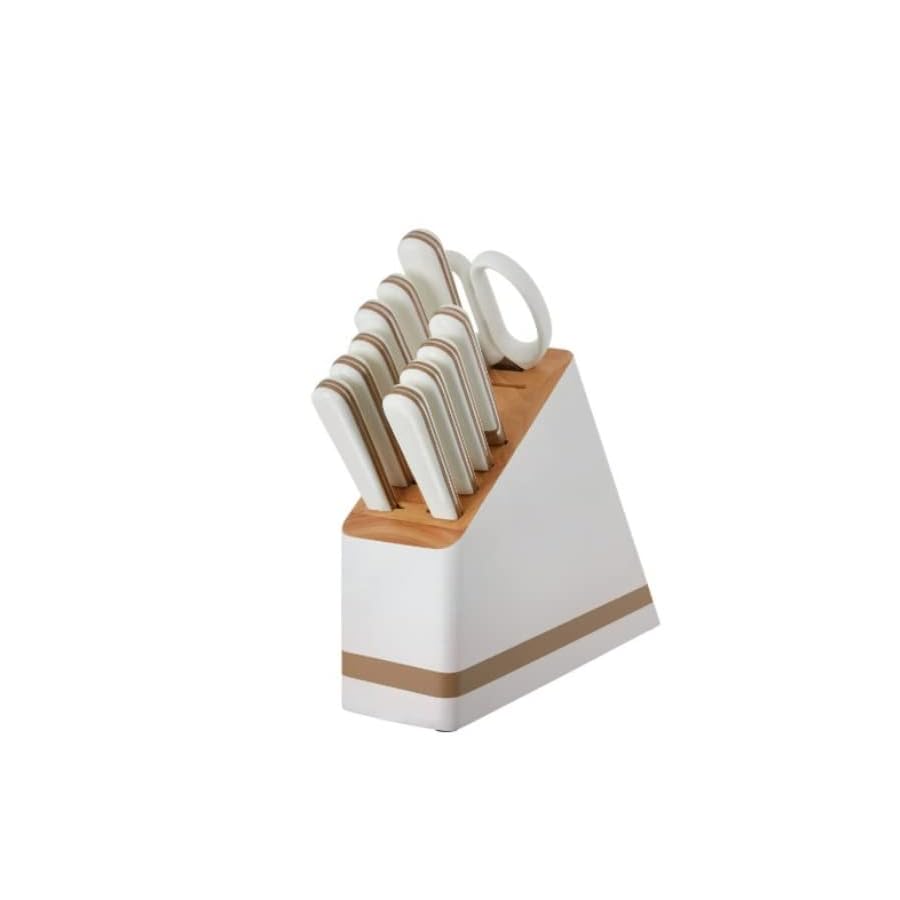 12-Piece-Classic-Forged-Kitchen-Knife-Set-with-Wood-Storage-Block-Durable-100-stainless-steel-comfortable-grip-White 12-Piece Classic Forged Kitchen Knife Set with Wood Storage Block, Durable 100% stainless steel, comfortable grip | White