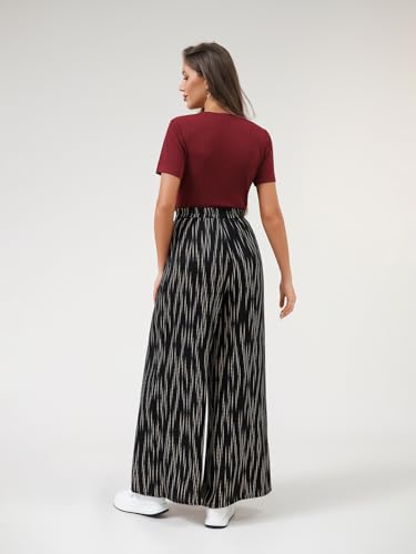 DERAX Women's Wide Leg Palazzo Pants Summer High Waist Flowy Beach Boho Floral Lounge Pants Lightweight Trousers Pockets2