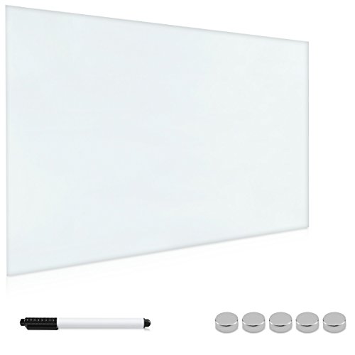 Navaris Magnettafel Magnetboard aus Glas - 60x40 cm Tafel magnetisch zum Beschriften - Magnetwand in Weiß - inkl. Magnete Stift Halterung