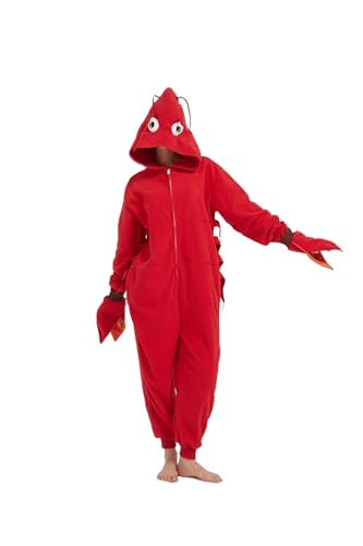 AnmHIwcte Lobster Costume Onesie Adult Sea Creature Animal One-Piece Halloween Christmas Cosplay Unisex Funny Crawfish Pajamas for Women Men and Teen