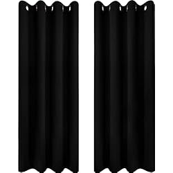 Cortina Negra Utopia Bedding Opacas Cortinas Salon Modernas 2 Piezas 140x175 cm, Negro - Cortinas Térmicas Aislantes Frío Calor y para Dormitorio, Salón y Cocina con Ojales