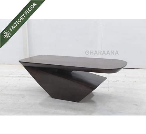 Image of Gharaana Gravity Modern Wooden Centre Table for Living Room (45x20x15) Solid Mango Wood | Dark Walnut Finish | Rectangular Luxury Contemporary Coffee Table