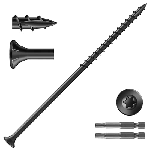 Image of #14 x 7 Inch Deck Screws (215Pcs) 10lb. Exterior Wood Screws. Carbon Steel, Black, Flat Head, Rust Resistant epoxy Coated, with T30 Star Bit