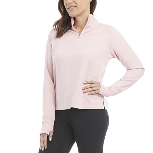 Danskin Women's Super Soft Quarter Zip Pullover Top, Pink Mist Melange, Medium #TOP2