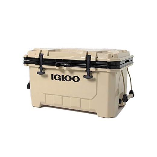 Igloo IMX 70 Quart Lockable Insulated Ice Chest Roto-Molded Cooler with Carry Handles, Tan