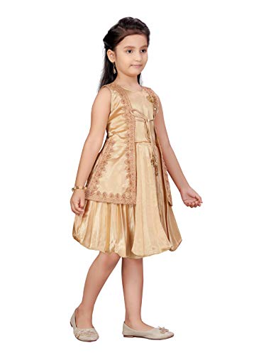 Image of MUHURATAM Girl's Silk Fit and Flare Knee-Length Dress