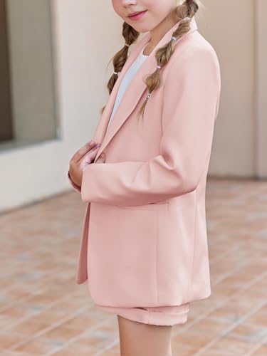 Image of Batermoon Girls 2 Piece Outfits Button Front Long Sleeve Blazer and Short Pants Suit Sets 4-14 Years