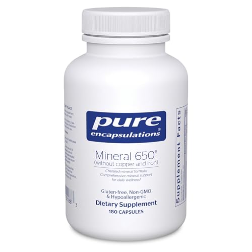 Pure Encapsulations Mineral 650 Without Copper & Iron | Hypoallergenic Combination of Balanced Chelated|Minerals | 180 Capsules Pure Encapsulations Mineral 650 Without Copper & Iron | Hypoallergenic Combination of Balanced Chelated|Minerals | 180 Capsules