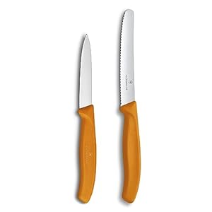 Victorinox Swiss Classic Paring Knife & Tomato & Table Knife Set – Sharp Kitchen Knives for Home Essentials – Orange Handles, 2-Piece Set