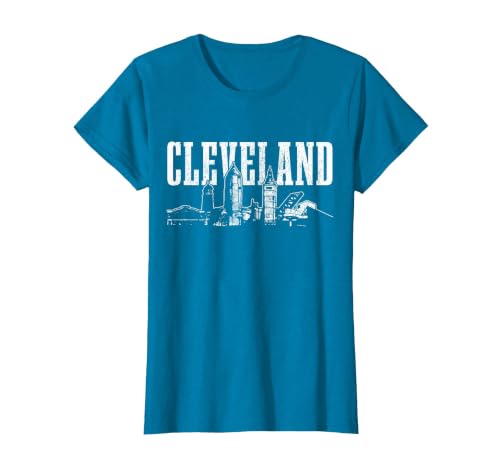 Cleveland Ohio Skyline Pride Vintage Cleveland T-Shirt, Women, Sapphire Blue, X-Small