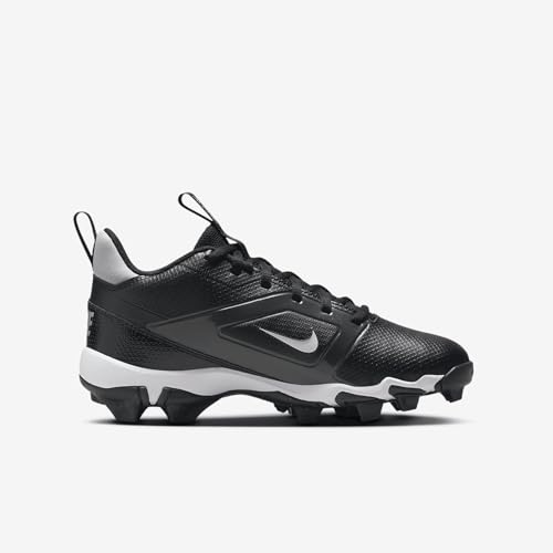 Nike Alpha Menace 4 Shark Big Kids' Football Cleats (Wide) (FQ4016-001, Black/Light Smoke Grey/Metallic Silver/White) Size 3.54