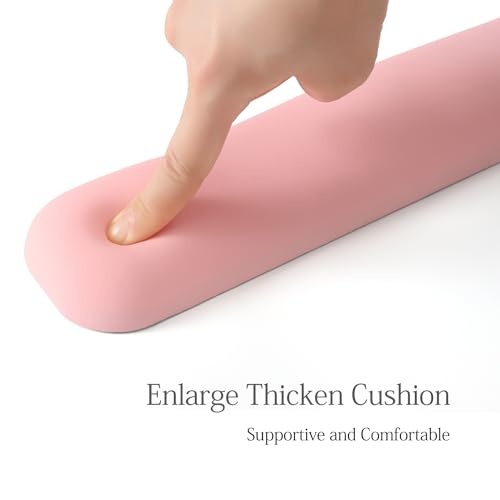 Image of UnivoColors Design-Wave Keyboard Wrist Rest, Artificial Sheepskin+Memory Foam+Ergonomic+Anti-Slip Gel, Resilience Support During Work and Gaming,Keyboard Accessory,Pink