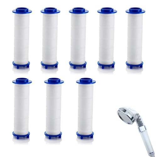 8 pièces Filtres en Coton PP Filtre Pommeau de Douche de Amovible Cartouches de Filtre de Rechange Filtre Douche Anti, Adoucit l’Eau Dure, Élimine le Chlorure et les Impuretés, Protection de la Peau
