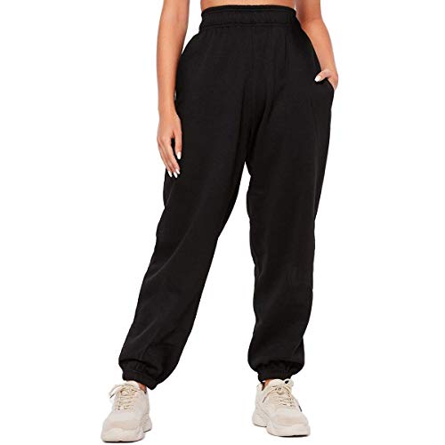 Women's Cinch Bottom Sweatpants Pockets High Waist Sporty Gym Athletic Fit Jogger Pants Lounge Trousers (Black, Small)