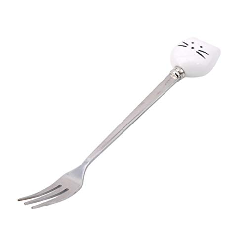 Flybloom Stainless Steel Cat Style Fruit Forks Dessert Cheese Cocktail Fondue Forks, White
