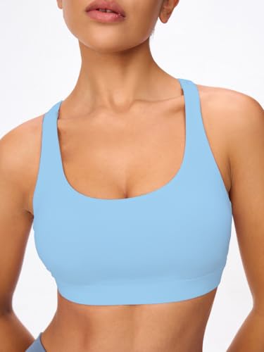 Image of Women's Strappy Sports Bras Light Compression Crop Criss Cross Back Padded Workout Yoga Bra Supportive U Neckline