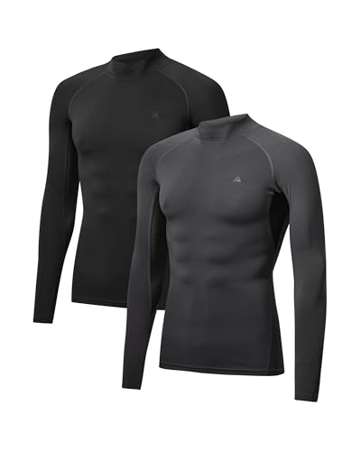 DANISH ENDURANCE Long Sleeve Compression Top Men, Quick Dry Compression Shirt, Men's Base Layer Shirts, 2-Pack, Multicolour (1xblack, 1xgrey), L
