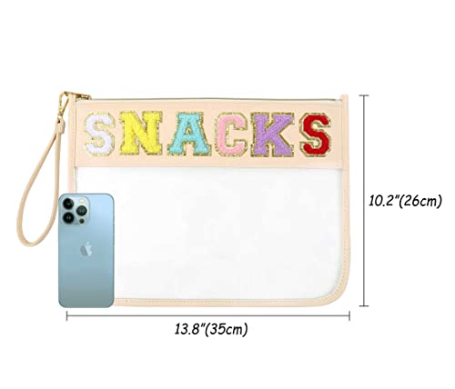Image of HAIBOLAN Monogram Clear Stadium Purse Bag Chenille Letter Travel Patch Pouch Snack Makeup Wristlet