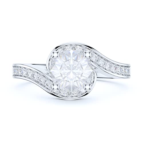 Sterling Silver Handmade Fall In Love Curved Shank 1CT Simulated Round Brilliant Cut Diamond or Genuine Moissanite Promise Engagement Ring Bridal2