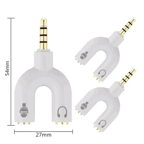 Image of FENTICO 3.5mm Stereo TRS Female Jack to Headphone Microphone Splitter Converter Adaptor (Specially Design for Mobile and Tablet Only), Colour -White