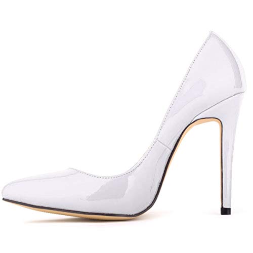 LOSLANDIFEN Womens Shoes Closed Toe High Heels Women's Pointed Slender Leather Pumps (38 M EU/7.5 B(M) US, White)