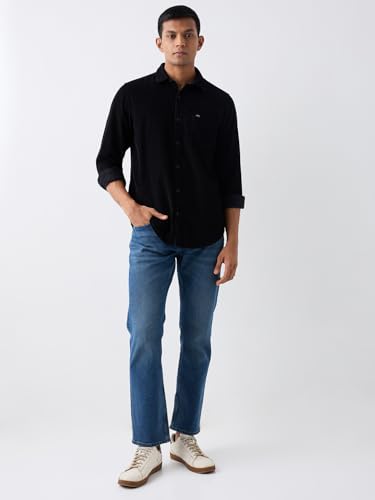 Image of Spykar Men's Slim Fit Raised Collar Full Sleeve Solid Casual Shirts