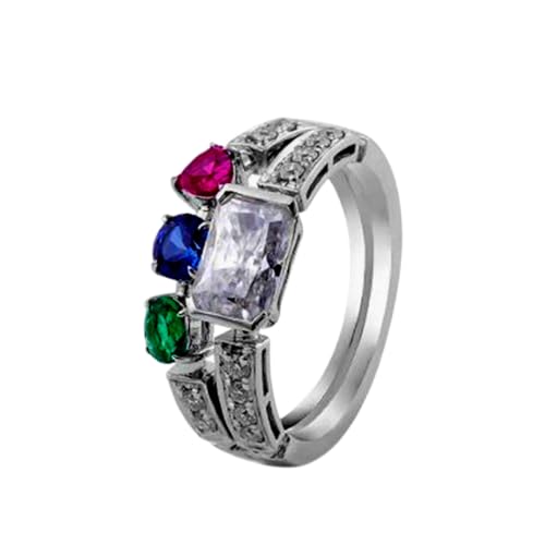 Bague de fiançailles en argent 925 massif et pierres étincelantes de style mixte unique