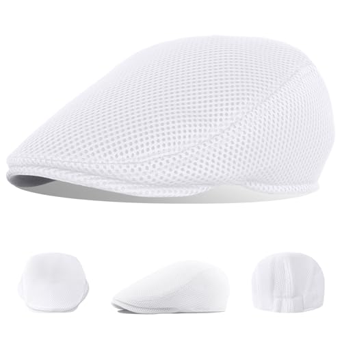Image of meioro Men's Mesh Flat Cap Summer Breathable Newsboy Hats Beret Ivy Cap Gatsby Irish Cabbie Driving Hat Full Head Wrap