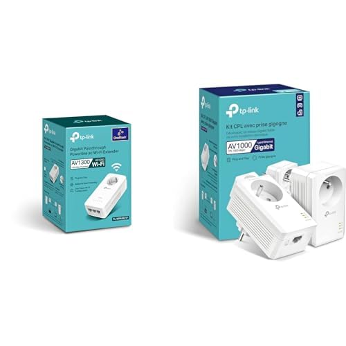 TP-Link TL-WPA8631P CPL WiFi AV1300 Port Gigabit avec Prise gigogne & CPL 1000Mbps, Prise CPL Fibre avec 1 Port Gigabit et Prise Intégrée, Boitier CPL Kit de 2