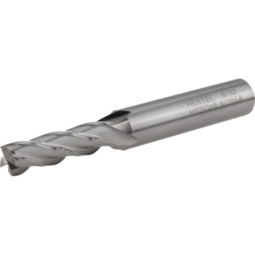 Hertel Cobalt Square End Mill, Bright/Uncoated Finish, Single End, 9/32