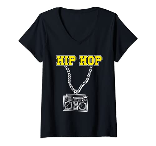Femme Rappeur Hip Hop Rap Graffiti Musicien Street Dance Breakdance T-Shirt avec Col en V