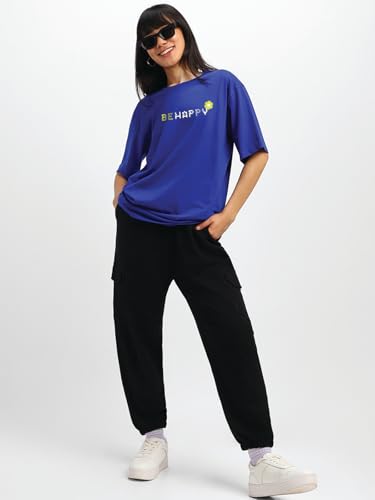 Image of JUNEBERRY Pure Cotton Oversized Baggy Fit Round Neck Drop Shoulder Swan White Back Graphic Printed T-Shirt for Women /Girls